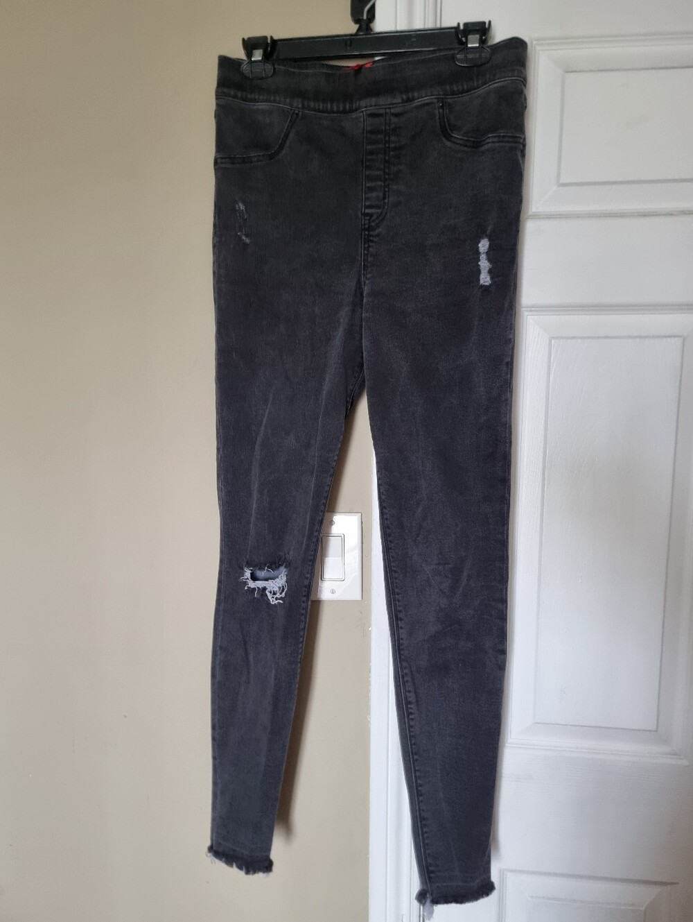 Spanx Black Distressed High-Waist Skinny Jeggings Women Jeans Size L Pull On7